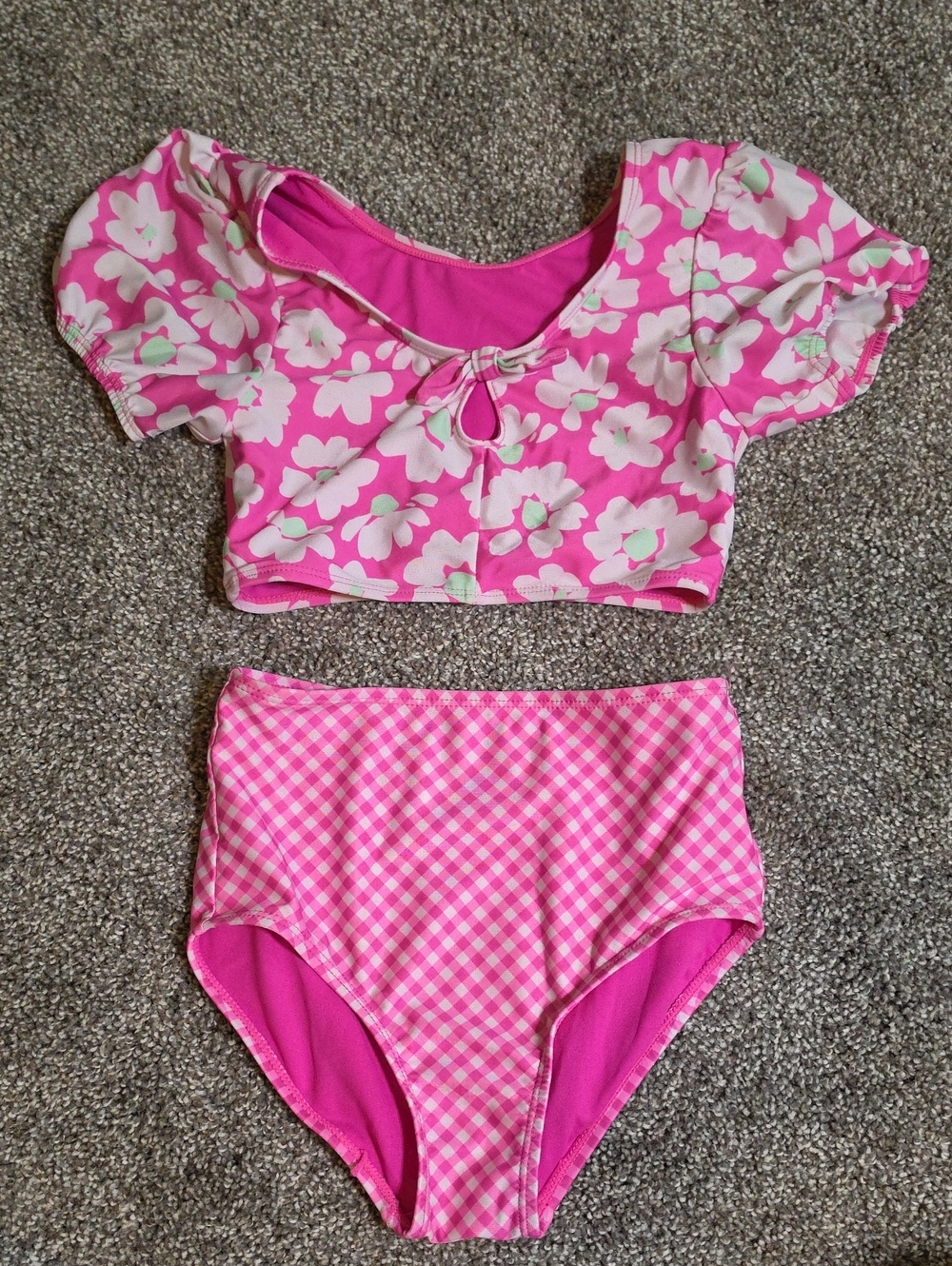 Pink Floral Crop Bikini Set Girls 7/8